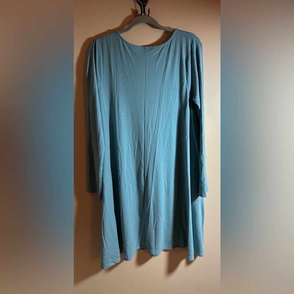 Zenana Long Sleeve Jersey Swing T-Shirt Dress with Side Pockets Dusty Teal XL - Picture 6 of 9